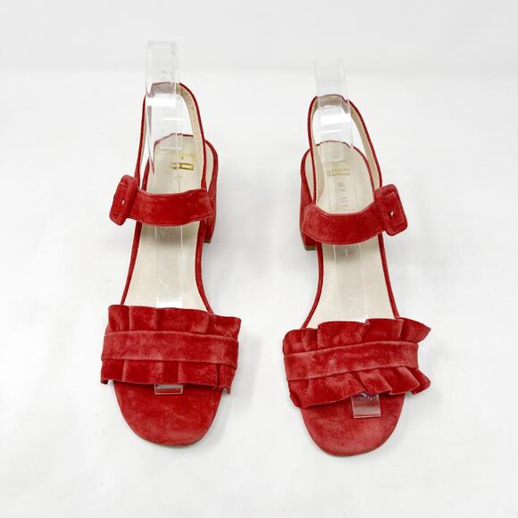 [E8 By Miista] Red Suede Leather Sandie Ruffle Strap Block Heel Sandals Size 5.5 - Picture 5 of 12